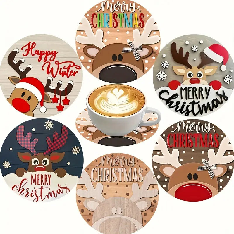 6pcs Christmas Style Wooden Coasters