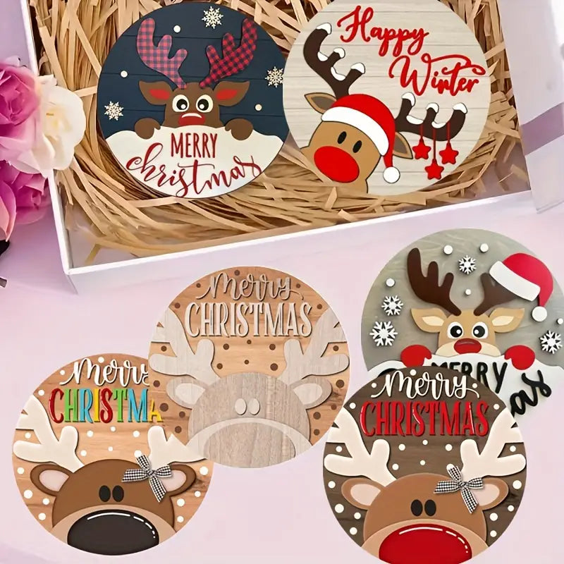 6pcs Christmas Style Wooden Coasters